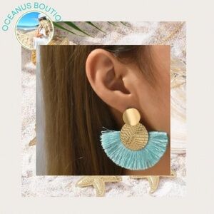 🆕Aqua gold boho fan earrings